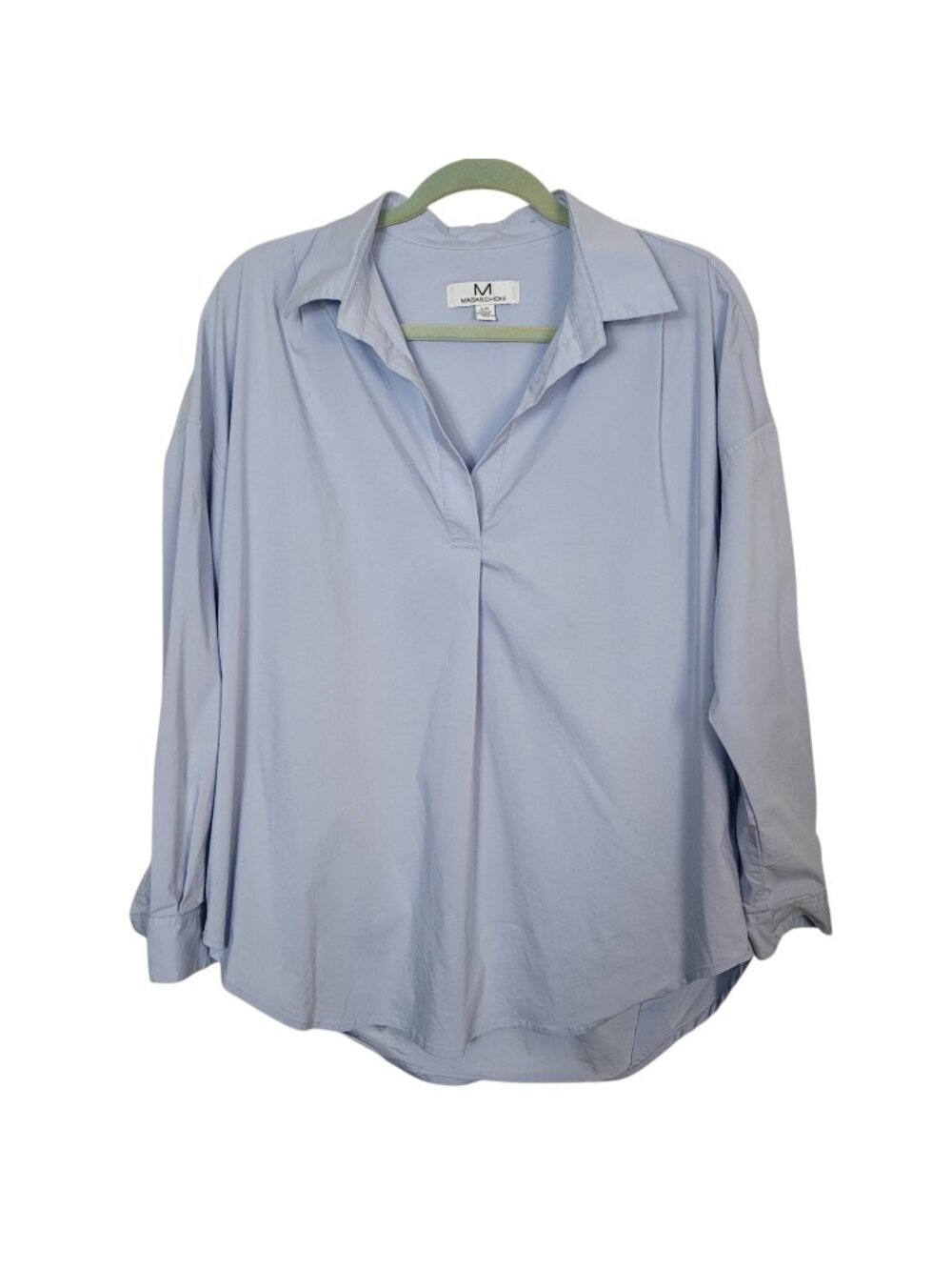 Magaschoni Light Blue Popover Blouse Long Sleeve Sz Lg Capsule Wardrobe Casual